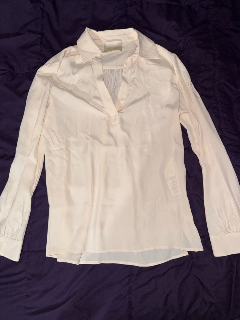 Women's Cream V-Neck Long-Sleeve Blouse with Collar